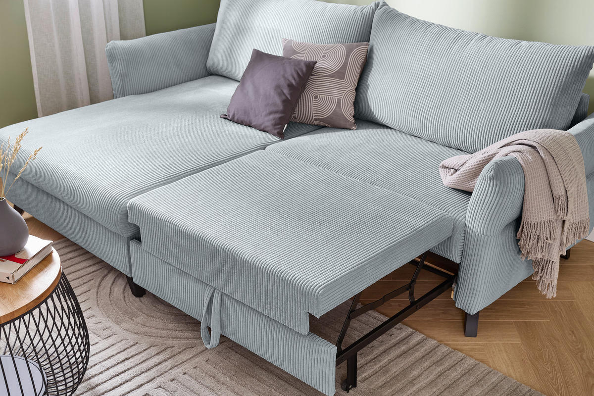 ECKSOFA in Cord Hellgrau  - Hellgrau/Schwarz, ROMANTIK / LANDHAUS, Holz/Textil (245/159cm) - Stylife