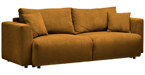 SCHLAFSOFA Cord Currygelb Zierkissen, Rückenkissen, Bettkasten, Schlaffunktion, Rücken echt  - Currygelb/Schwarz, Design, Kunststoff/Textil (250/92/105cm) - Carryhome