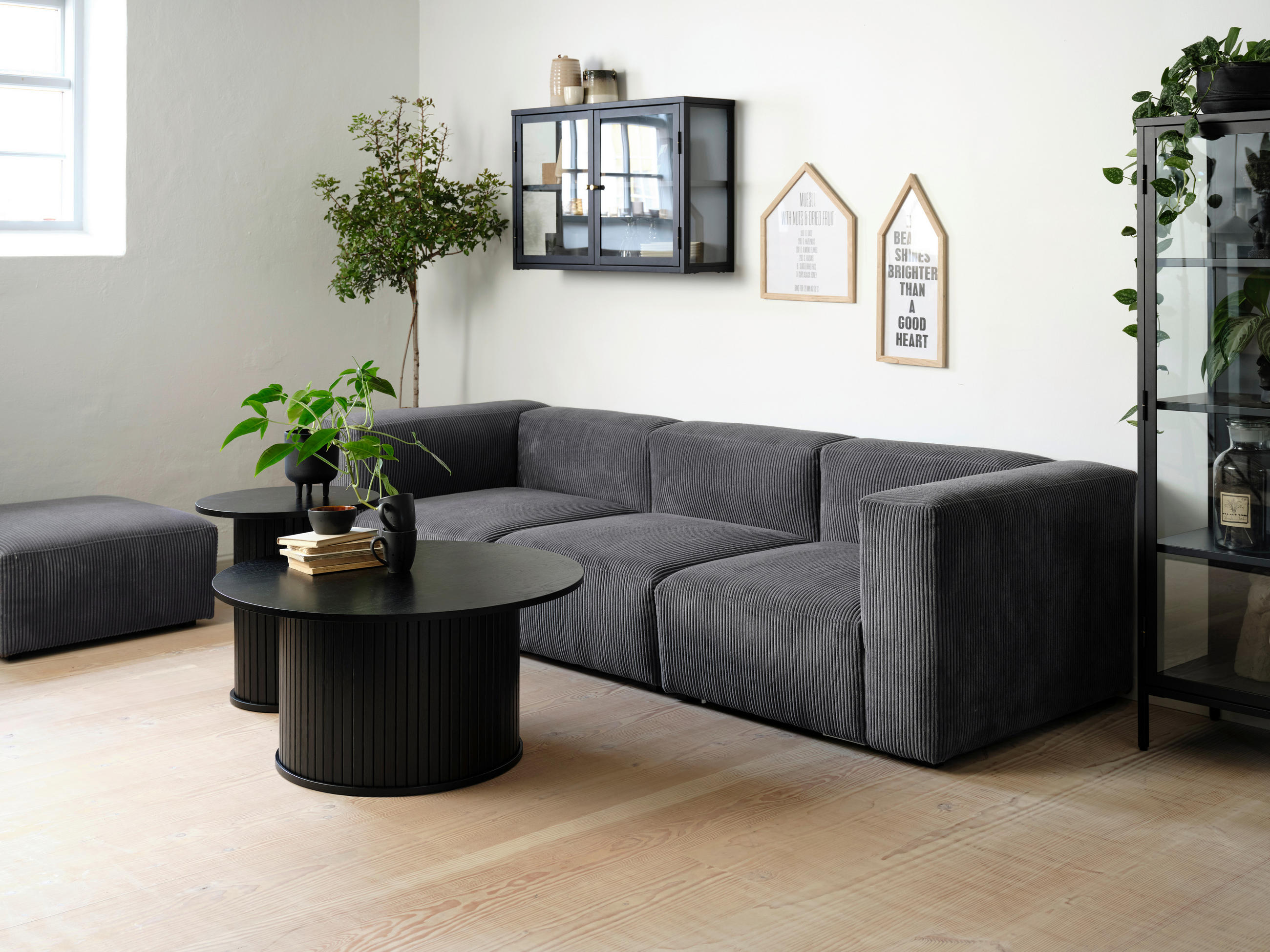 BEISTELLTISCH 50/50/55 cm furniert Schwarz rund - Eichefarben/Schwarz, Trend, Holzwerkstoff (50/50/55cm) - home24