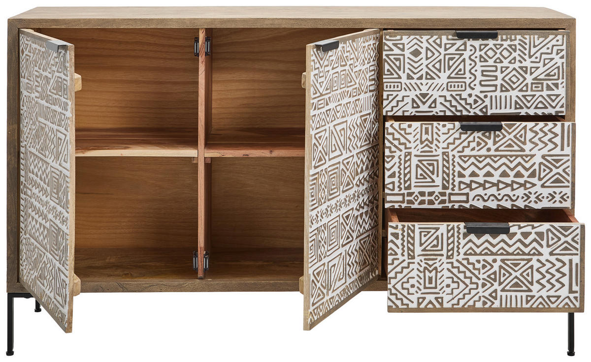 SIDEBOARD  in 145/85/40 cm  - Schwarz/Weiß, Natur, Holz/Metall (145/85/40cm) - Livetastic