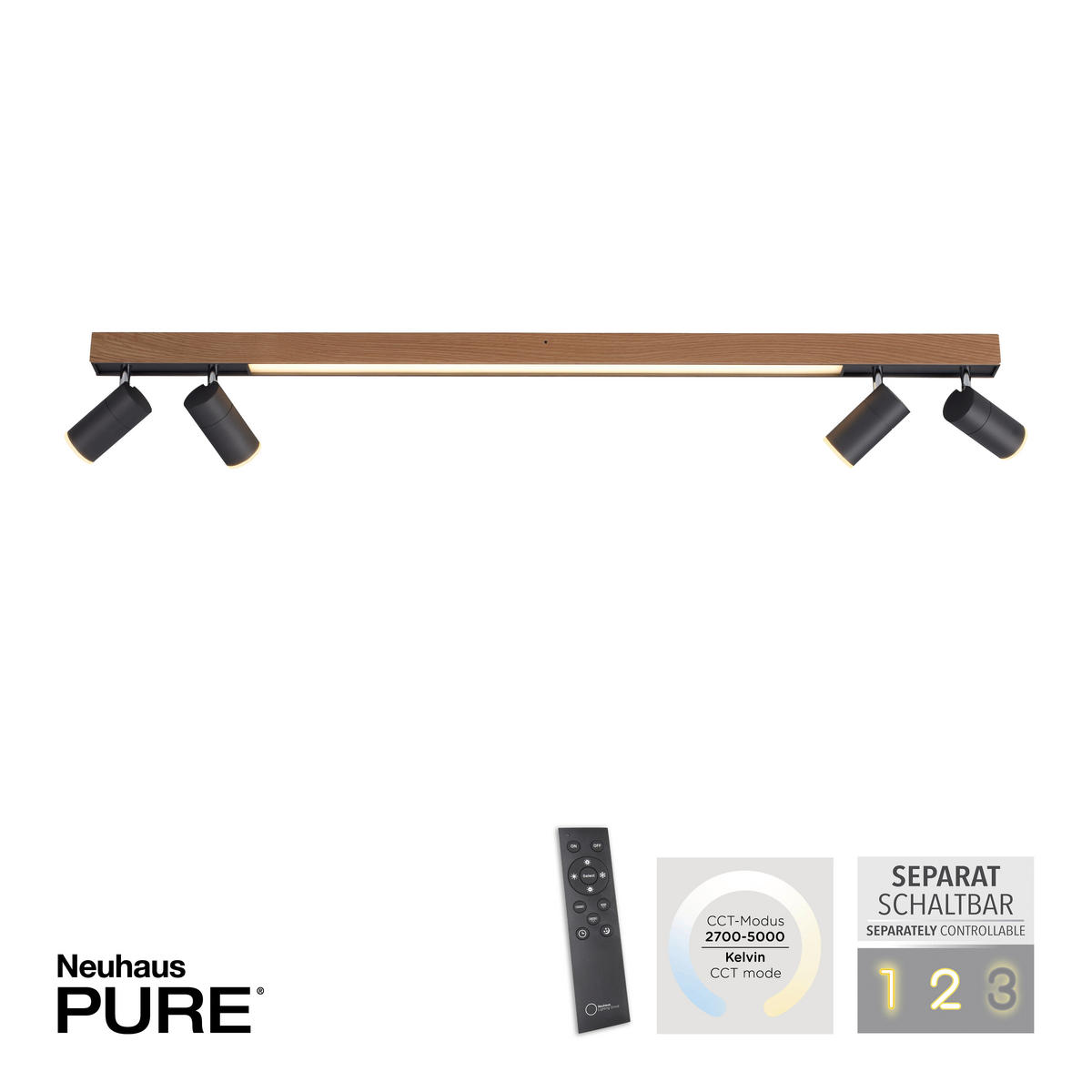 LED-DECKENLEUCHTE Pure-Lines 120/19/15,5 cm   - Design, Holz (120/19/15,5cm) - Neuhaus PURE