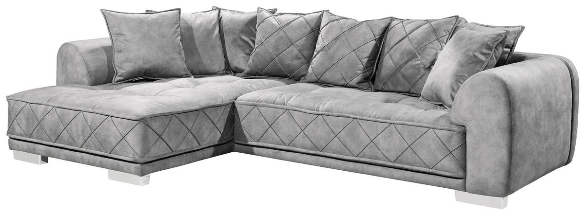 ECKSOFA in Mikrovelours Grau  - Silberfarben/Grau, Basics, Kunststoff/Textil (319/194cm) - MID.YOU