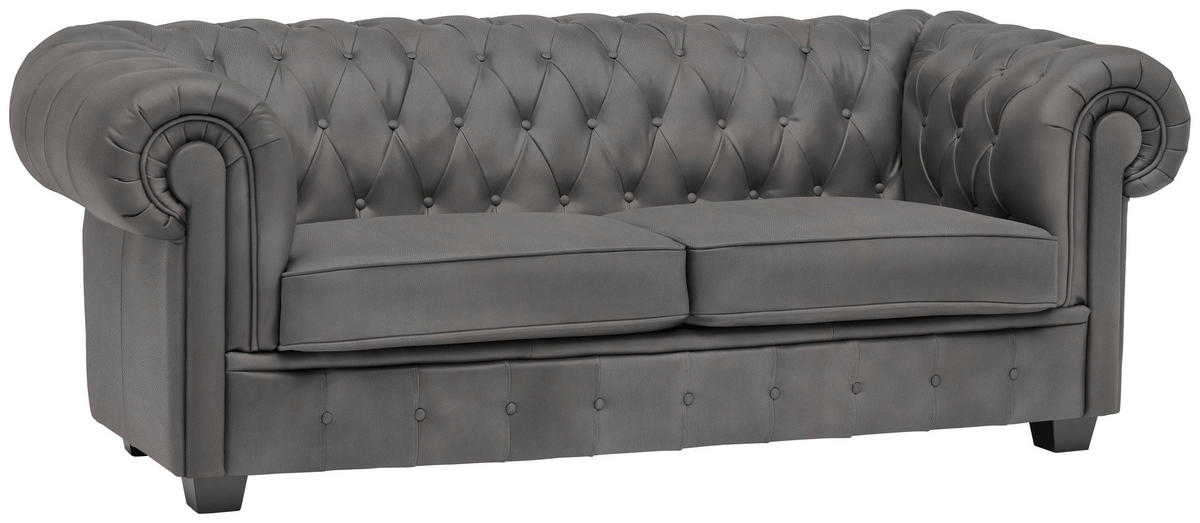 CHESTERFIELD-SOFA in Lederlook Grau  - Wengefarben/Grau, Lifestyle, Holz/Textil (206/76,5/96cm) - Landscape