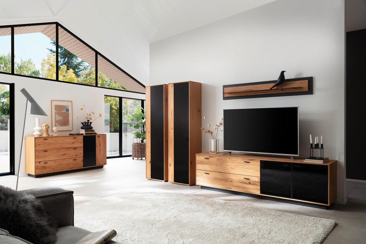 WOHNWAND  in Anthrazit, Eichefarben 333/190/50 cm  - Eichefarben/Anthrazit, Natur, Glas/Holz (333/190/50cm) - Linea Natura