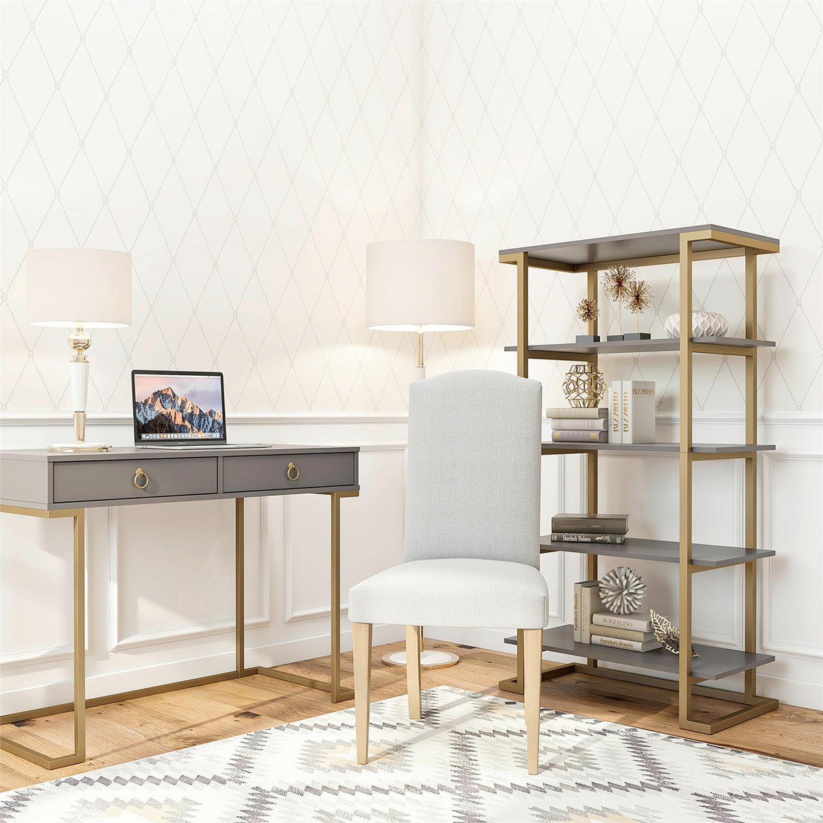 REGAL  77/141/40 cm Graphitfarben  - Messingfarben/Graphitfarben, Design, Holzwerkstoff/Metall (77/141/40cm) - MID.YOU