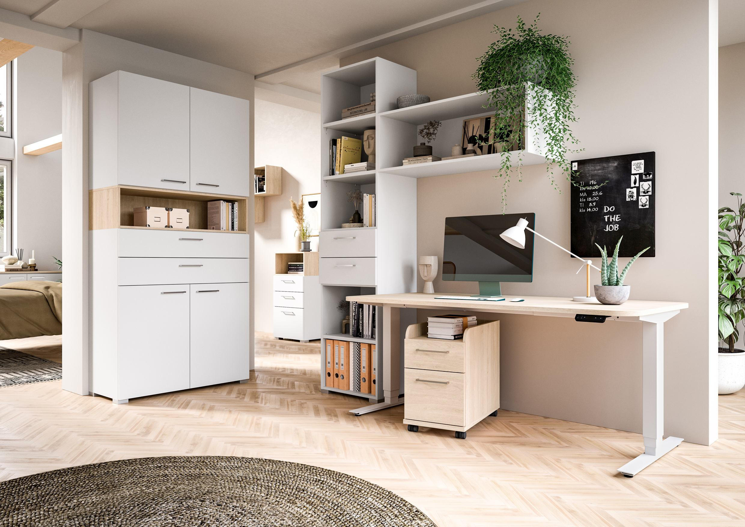 SCHREIBTISCH 160/80/64-128 cm in Weiß, Eichefarben - Eichefarben/Weiß, Design, Holzwerkstoff/Metall (160/80/64-128cm) - Cantus