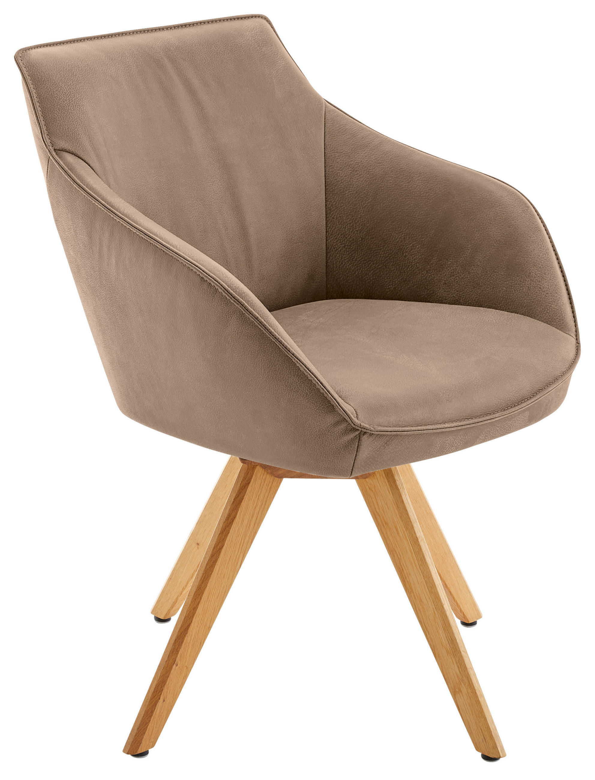 ARMLEHNSTUHL  Lederauswahl, Stoffauswahl, Typenauswahl, Gestellauswahl, automatische Rückholfunktion, Sitzfläche 320° drehbar  Echtleder  - Eichefarben/Beige, Design, Leder/Holz (60/84/67cm) - Koinor
