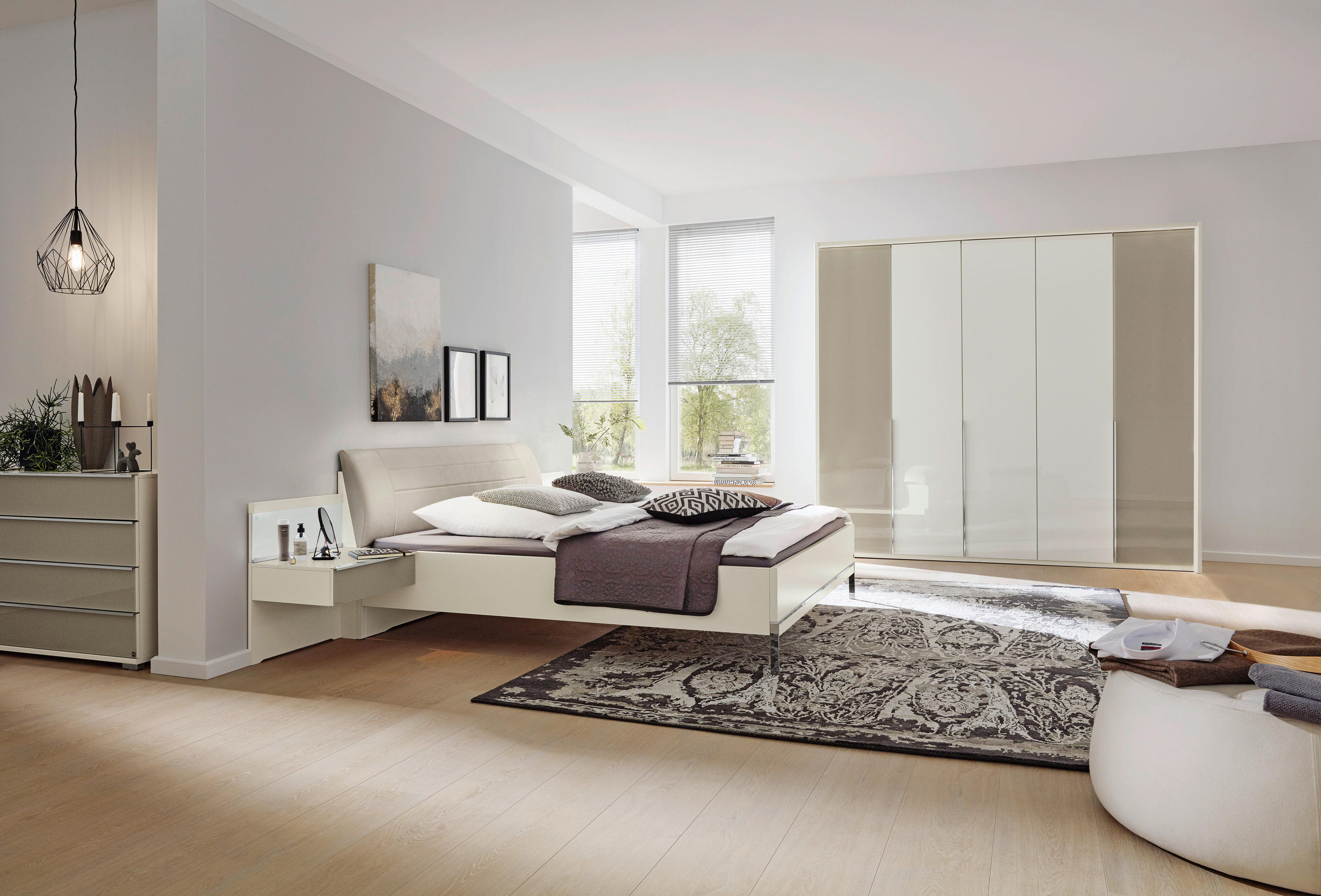 SCHLAFZIMMER Grau, Weiß  - Weiß/Grau, Design, Glas/Holzwerkstoff (180/200cm) - Musterring
