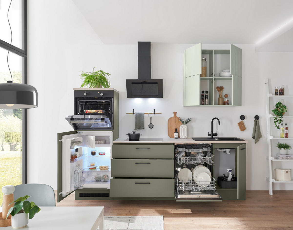 KÜCHENBLOCK 260 cm   in Grün, Mintgrün  - Beige/Schwarz, Design, Holzwerkstoff/Metall (260cm) - MID.YOU