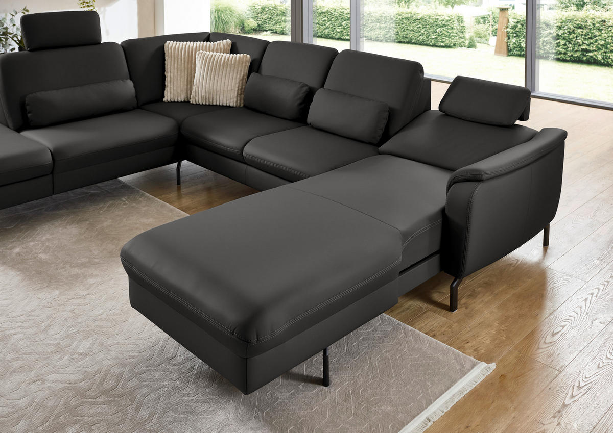 WOHNLANDSCHAFT Echtleder Dunkelgrau  - Dunkelgrau/Schwarz, Konventionell, Leder/Metall (224/306/168cm) - Beldomo Premium
