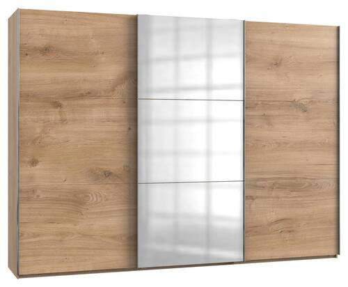 DULAP CU UșI CULISANTE in culoare lemn stejar  - culoare lemn stejar/culoare crom, Basics, metal/material pe bază de lemn (300/216/65cm) - Hom`in