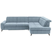 ECKSOFA in Chenille Hellblau  - Schwarz/Hellblau, Design, Textil/Metall (310/220cm) - Beldomo Style