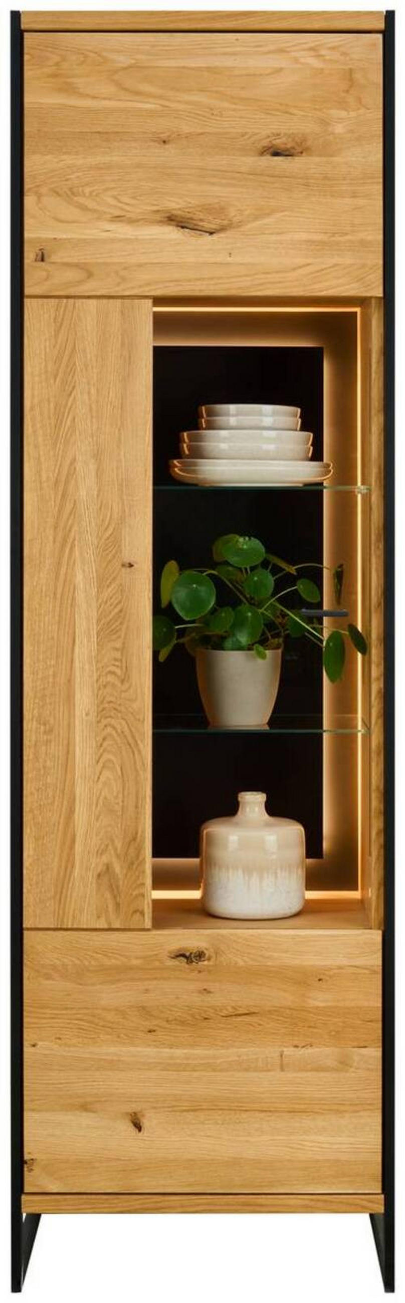 VITRINE Eichefarben  60/201/42 cm  - Eichefarben/Schwarz, Natur, Glas/Holz (60/201/42cm) - Linea Natura