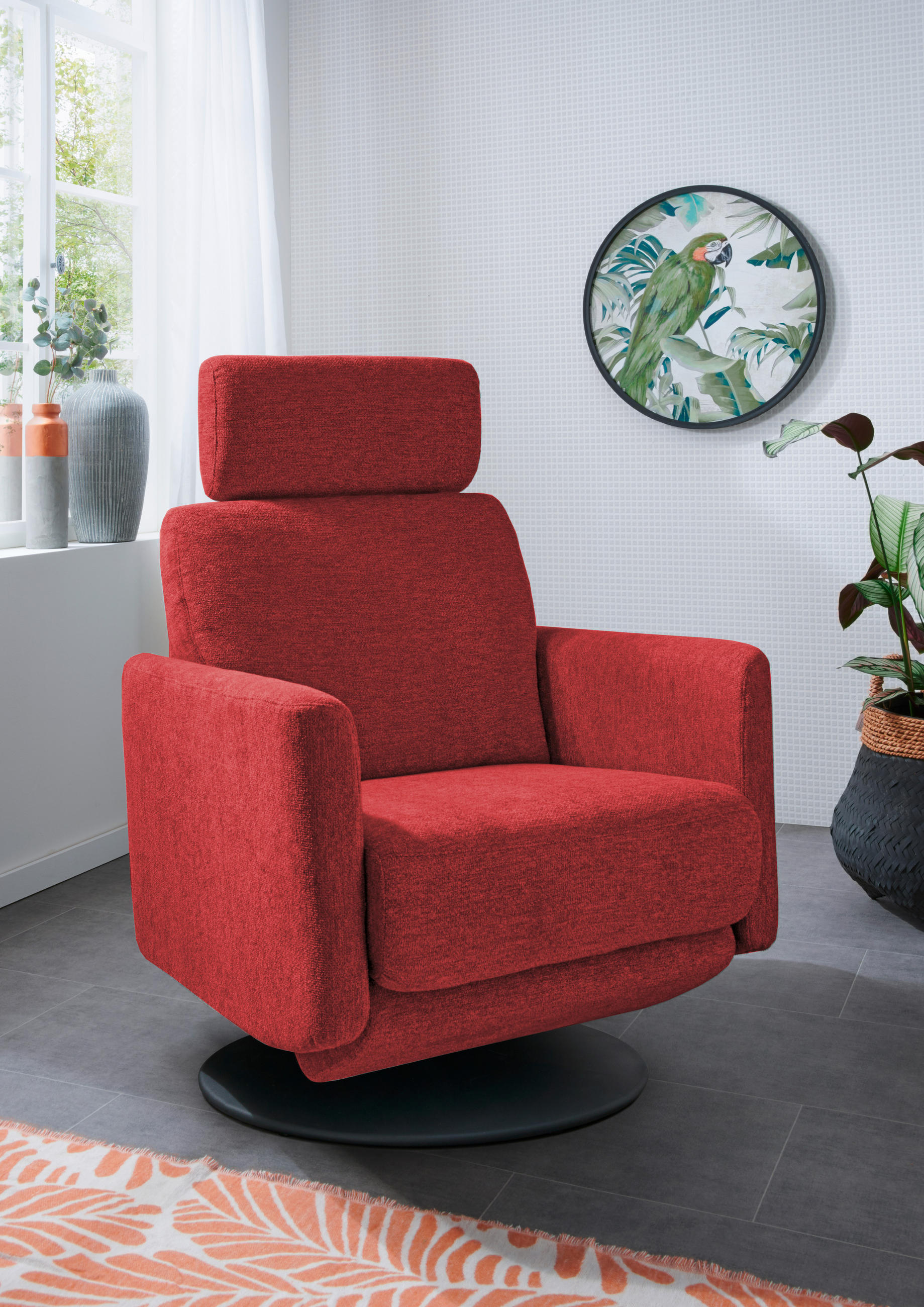 RELAXSESSEL Mikrofaser Rücken echt    - Rot/Schwarz, MODERN, Textil/Metall (77/105/87-154cm) - Livetastic