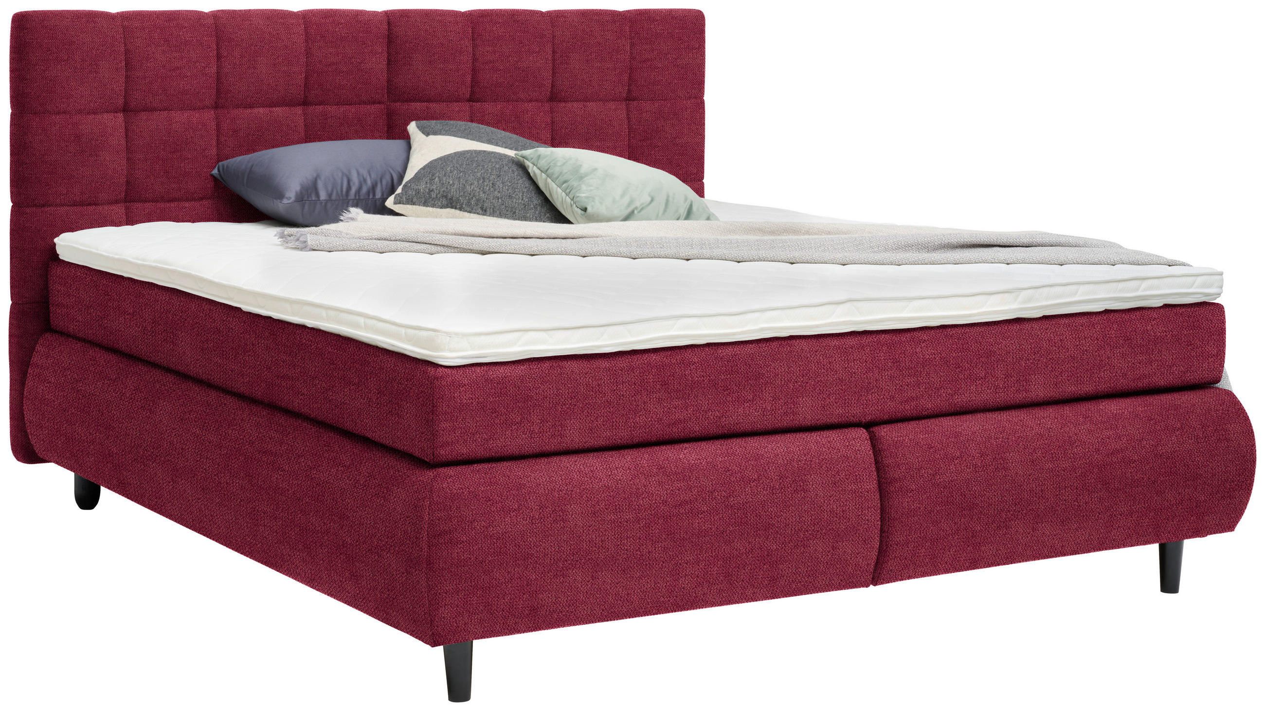 BOXSPRINGBETT 180/200 cm  in Weinrot  - Weinrot/Schwarz, KONVENTIONELL, Holz/Textil (180/200cm) - Ti'me