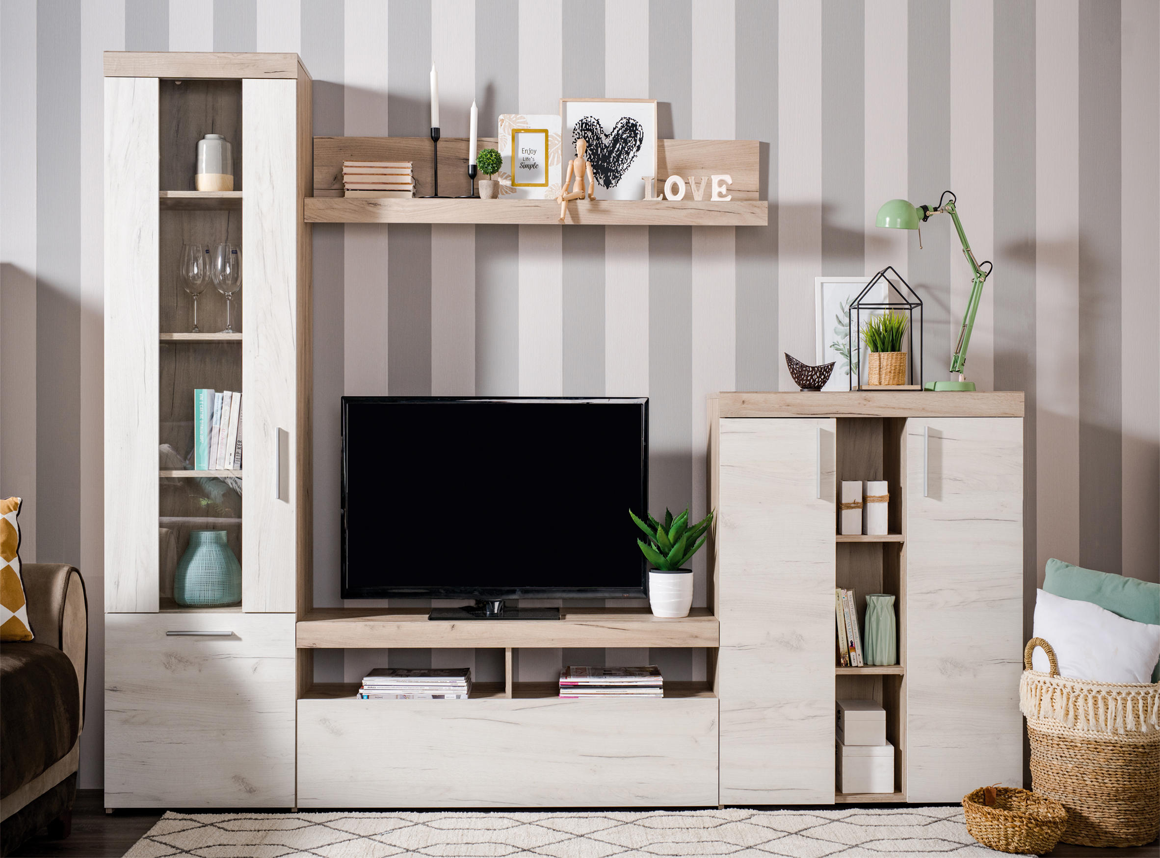 NAPPALI ÖSSZEÁLLÍTÁS ezüsttölgy  - ezüsttölgy, Basics, faalapú anyag (262/195/35cm) - Xora