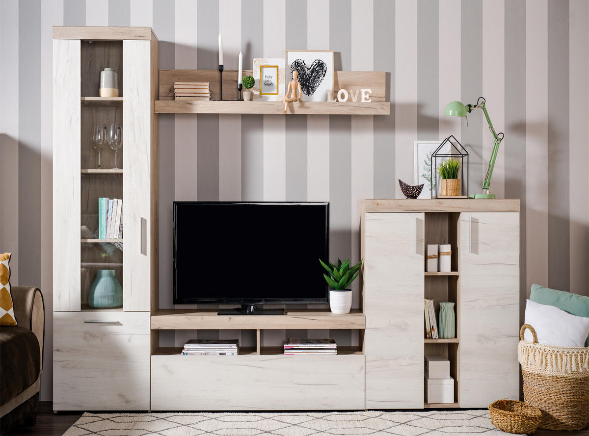 NAPPALI ÖSSZEÁLLÍTÁS ezüsttölgy  - ezüsttölgy, Basics, faalapú anyag (262/195/35cm) - Xora