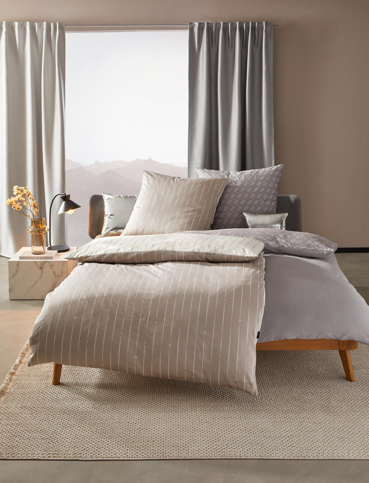 BETTWÄSCHESET Satin 160/210 cm  65 cm/100 cm  - Grau, Basics, Textil (160/210cm) - Dieter Knoll