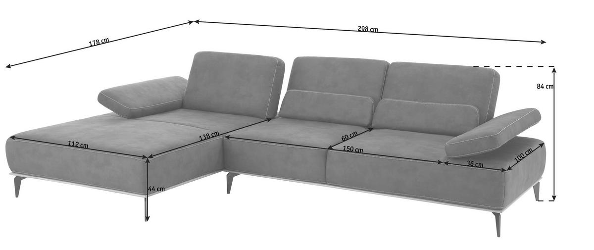 ECKSOFA 16580 Sprint Grau Mikrofaser  - Beige/Bronzefarben, Design, Textil/Metall (176/298cm) - Valnatura