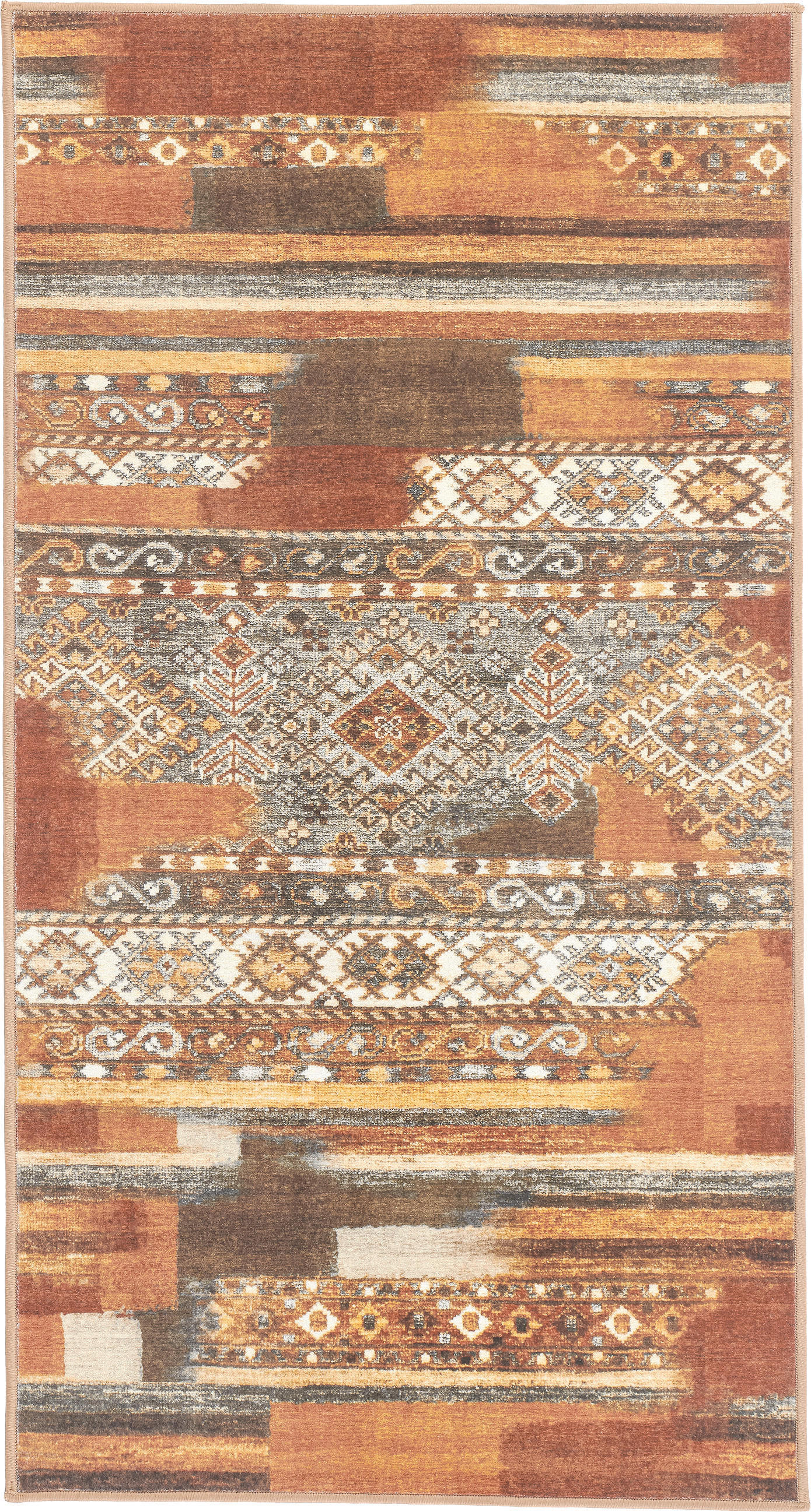 VINTAGE-TEPPICH 80/150 cm CORTEA MYFAR, waschbar Nickelfarben, Greige, Cognac rechteckig  - Greige/Cognac, Design, Kunststoff/Textil (80/150cm) - Lindorug