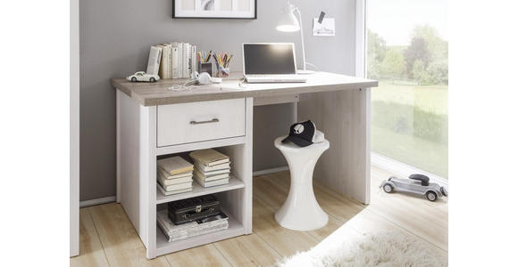SCHREIBTISCH 141/81/77 cm in Weiß, Trüffeleichefarben - Trüffeleichefarben/Graphitfarben, LIFESTYLE, Holzwerkstoff/Metall (141/81/77cm) - Carryhome