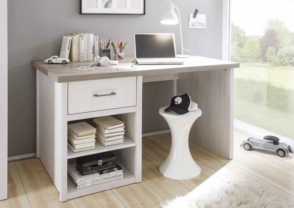 SCHREIBTISCH 141/81/77 cm  in Weiß, Trüffeleichefarben  - Trüffeleichefarben/Graphitfarben, LIFESTYLE, Holzwerkstoff/Metall (141/81/77cm) - Carryhome