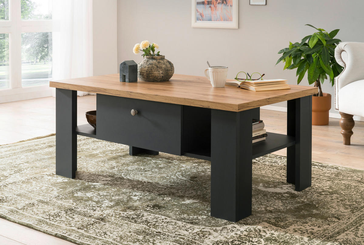 COUCHTISCH rechteckig Anthrazit, Eiche Wotan  - Anthrazit/Silberfarben, Design, Holzwerkstoff/Metall (110/45/70cm) - MID.YOU
