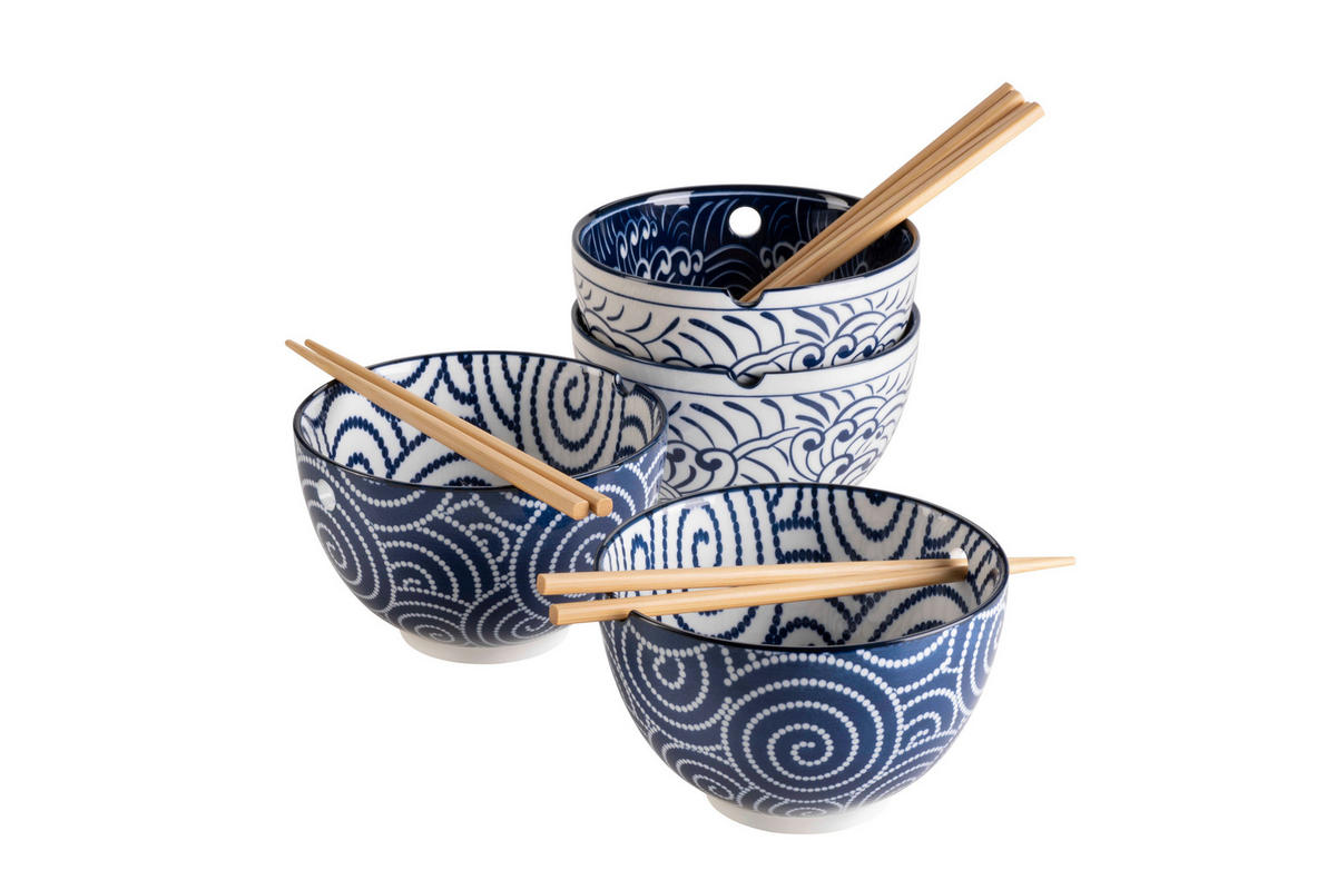 SCHÜSSELSET Jurka 8-teilig  - Blau/Weiß, Trend, Holz/Keramik - Mäser