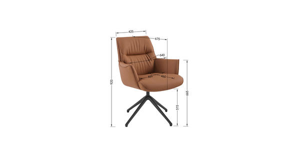 ARMLEHNSTUHL in Aluminium, Eisen Echtleder pigmentiert - Cognac/Schwarz, Design, Leder/Metall (65/92/67,5cm) - Novel