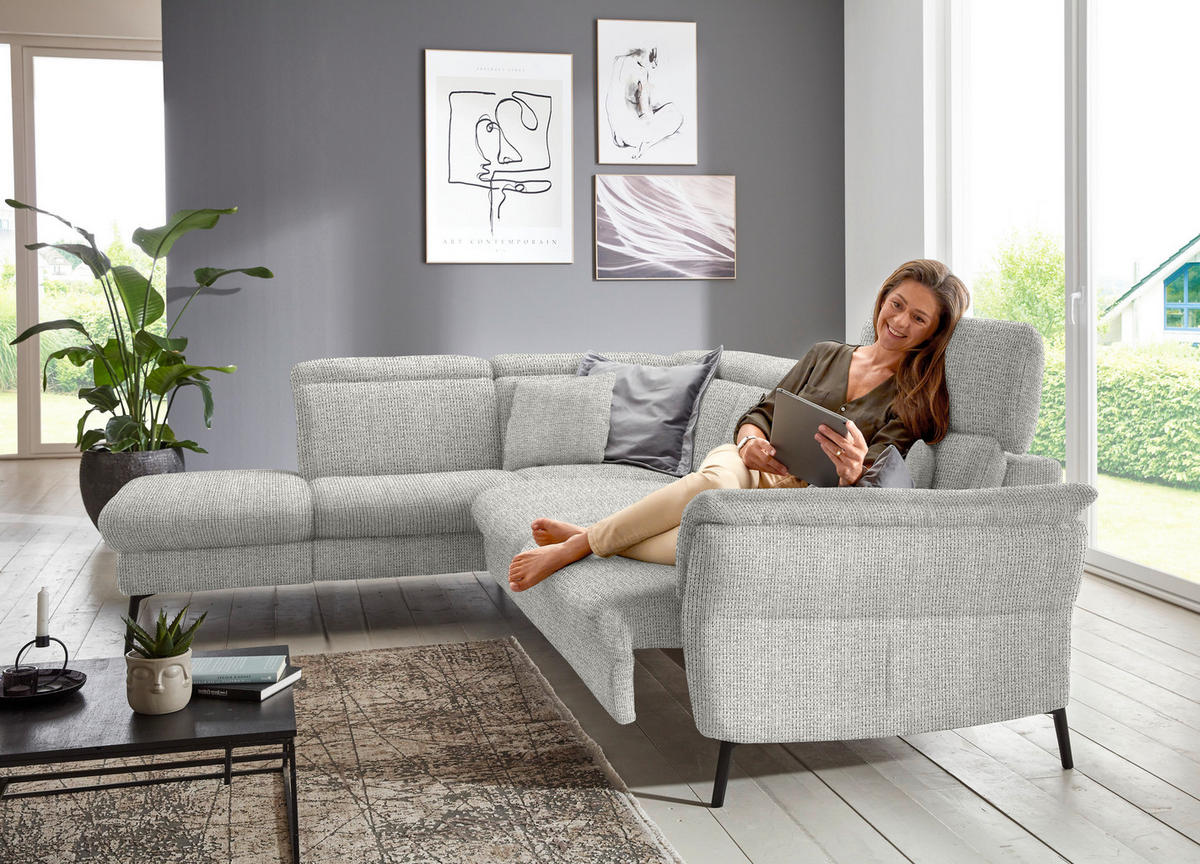 ECKSOFA in Struktur Silberfarben  - Silberfarben/Schwarz, Modern, Textil/Metall (235/275cm) - Cantus
