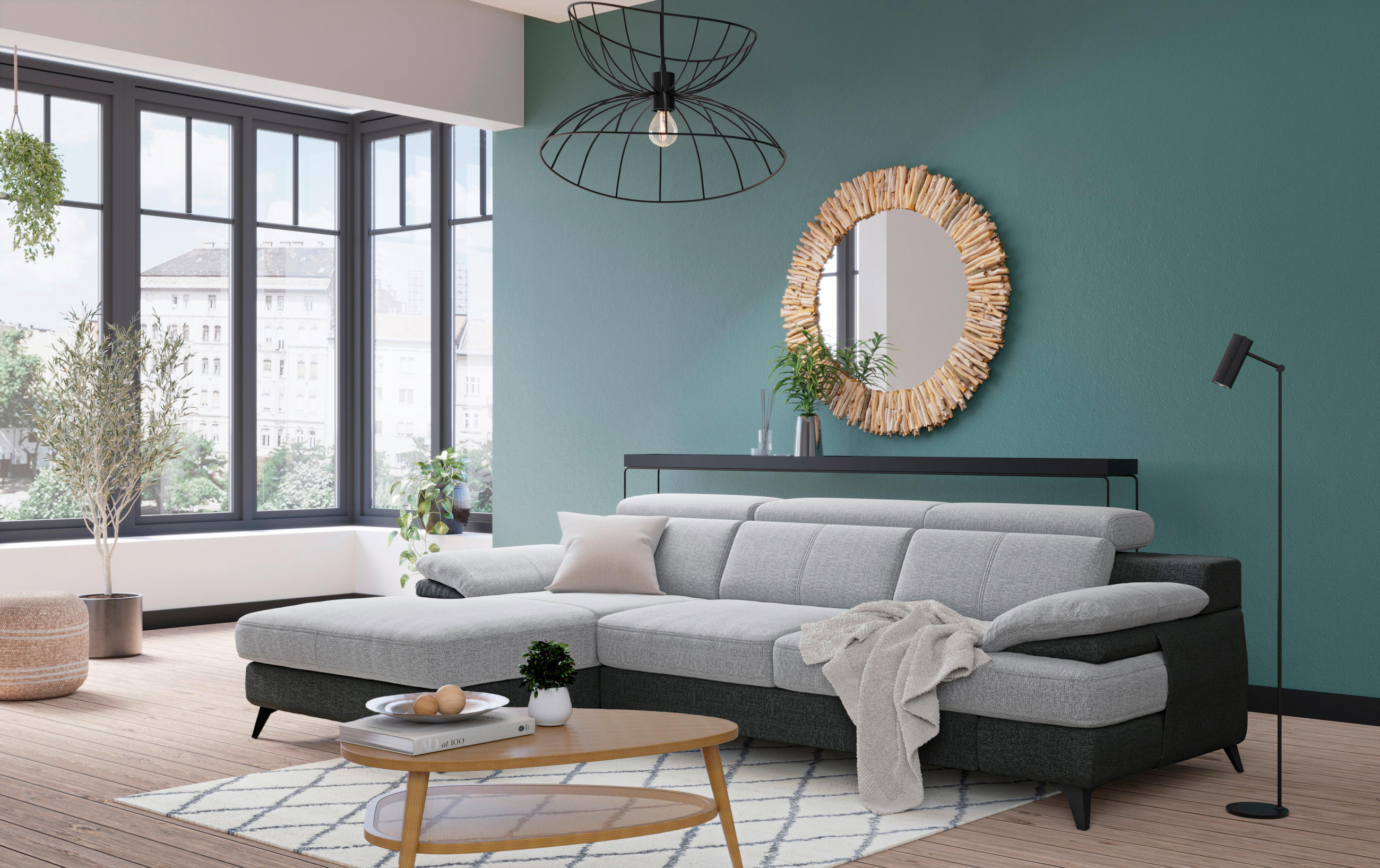 ECKSOFA in Chenille Silberfarben, Graphitfarben - Silberfarben/Schwarz, Design, Textil/Metall (291/80-98/178cm) - Livetastic