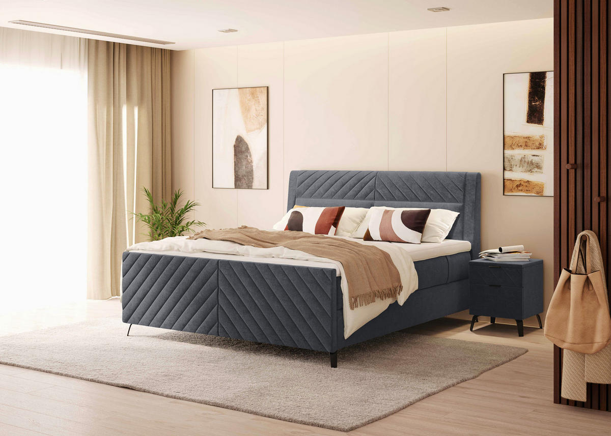 BOXSPRINGBETT 180/200 cm  in Dunkelgrau  - Dunkelgrau/Schwarz, Design, Textil/Metall (180/200cm) - Esposa
