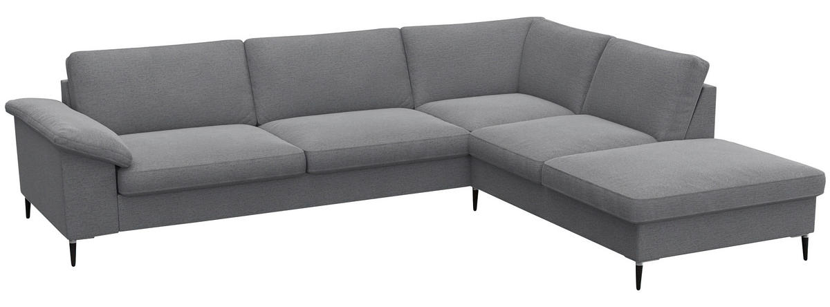 ECKSOFA Grau Chenille, Webstoff, Flachgewebe  - Alufarben/Schwarz, Design, Textil/Metall (279/225cm) - Livetastic