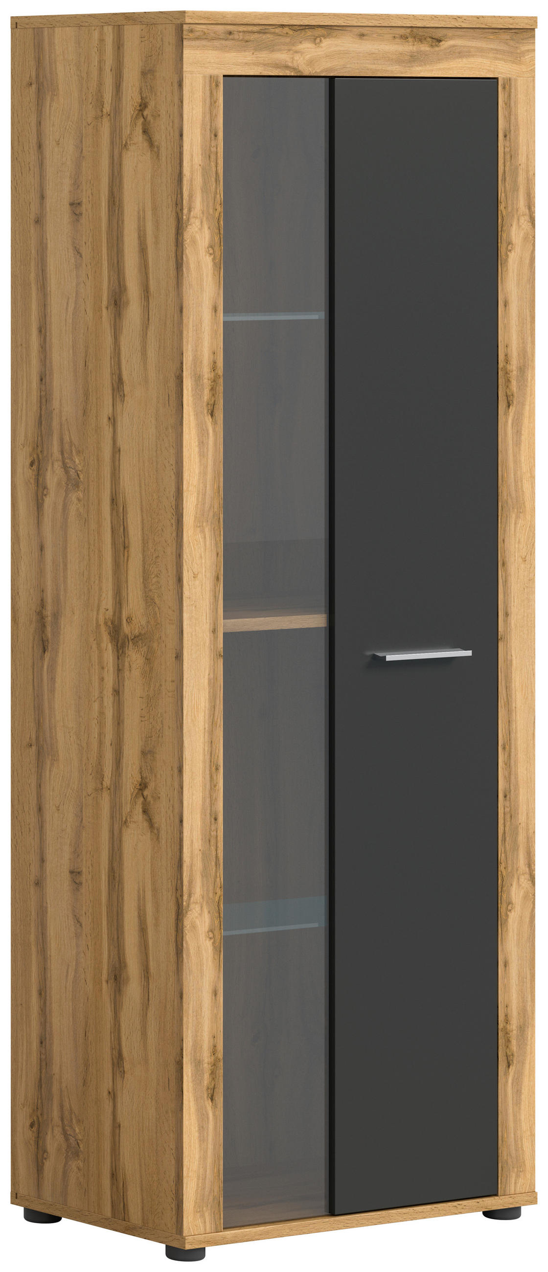 VITRINE  in Grau  - Silberfarben/Eiche Wotan, Design, Glas/Holzwerkstoff (60/159/35cm) - MID.YOU