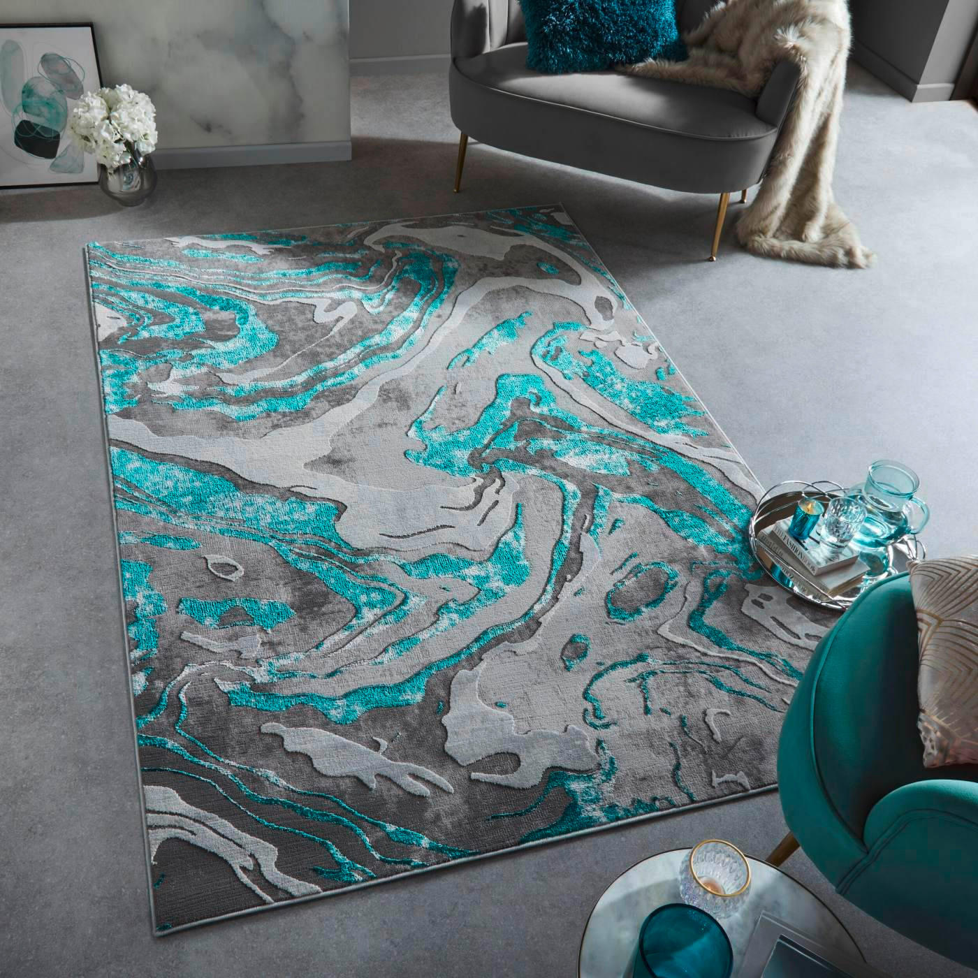 COVOR ȚESUT  - verde smarald/bej, Basics, textil (120/170cm)