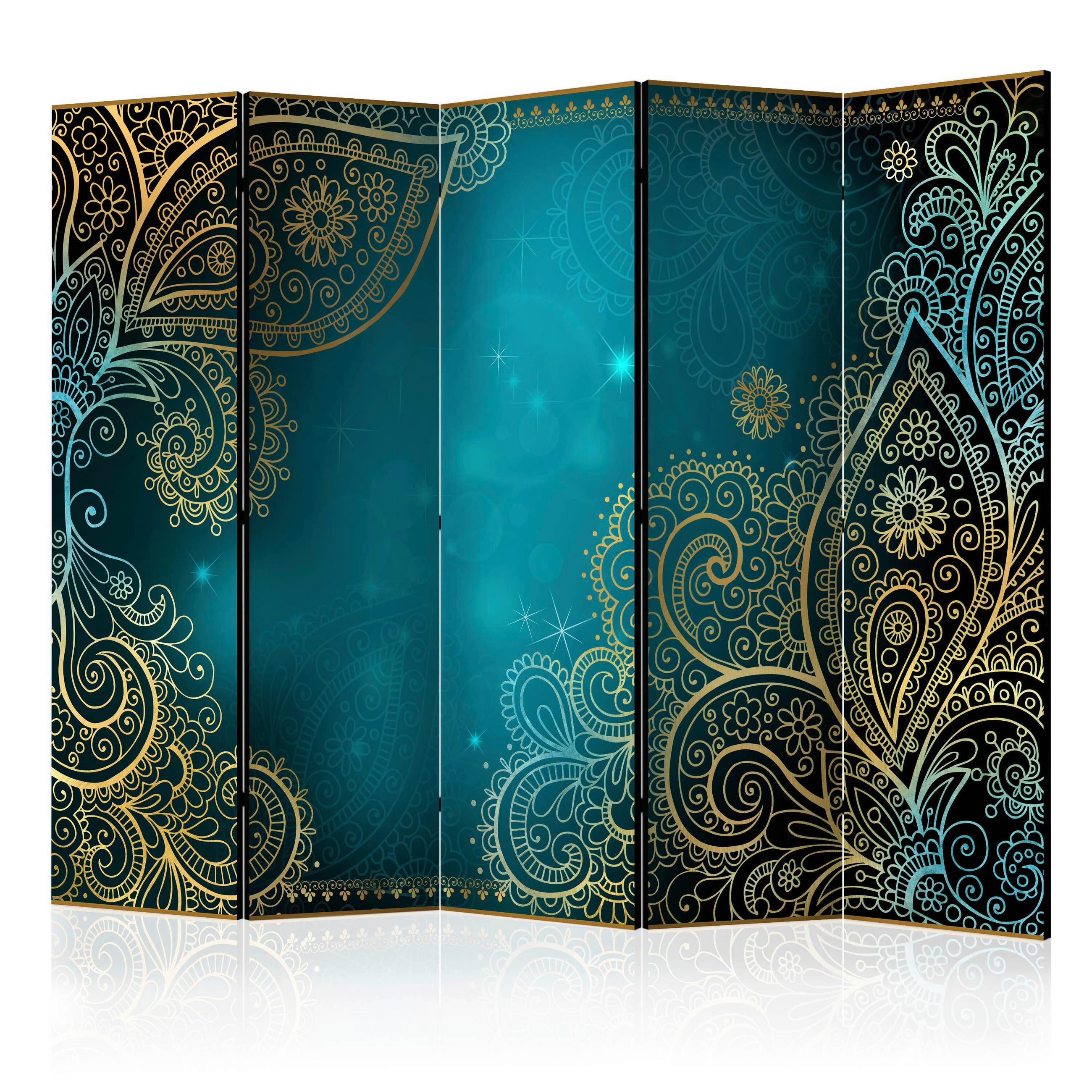 PARAVENT mit 5  Flügel - Blau/Goldfarben, Basics, Holz/Kunststoff (225/172/3cm) - artgeist