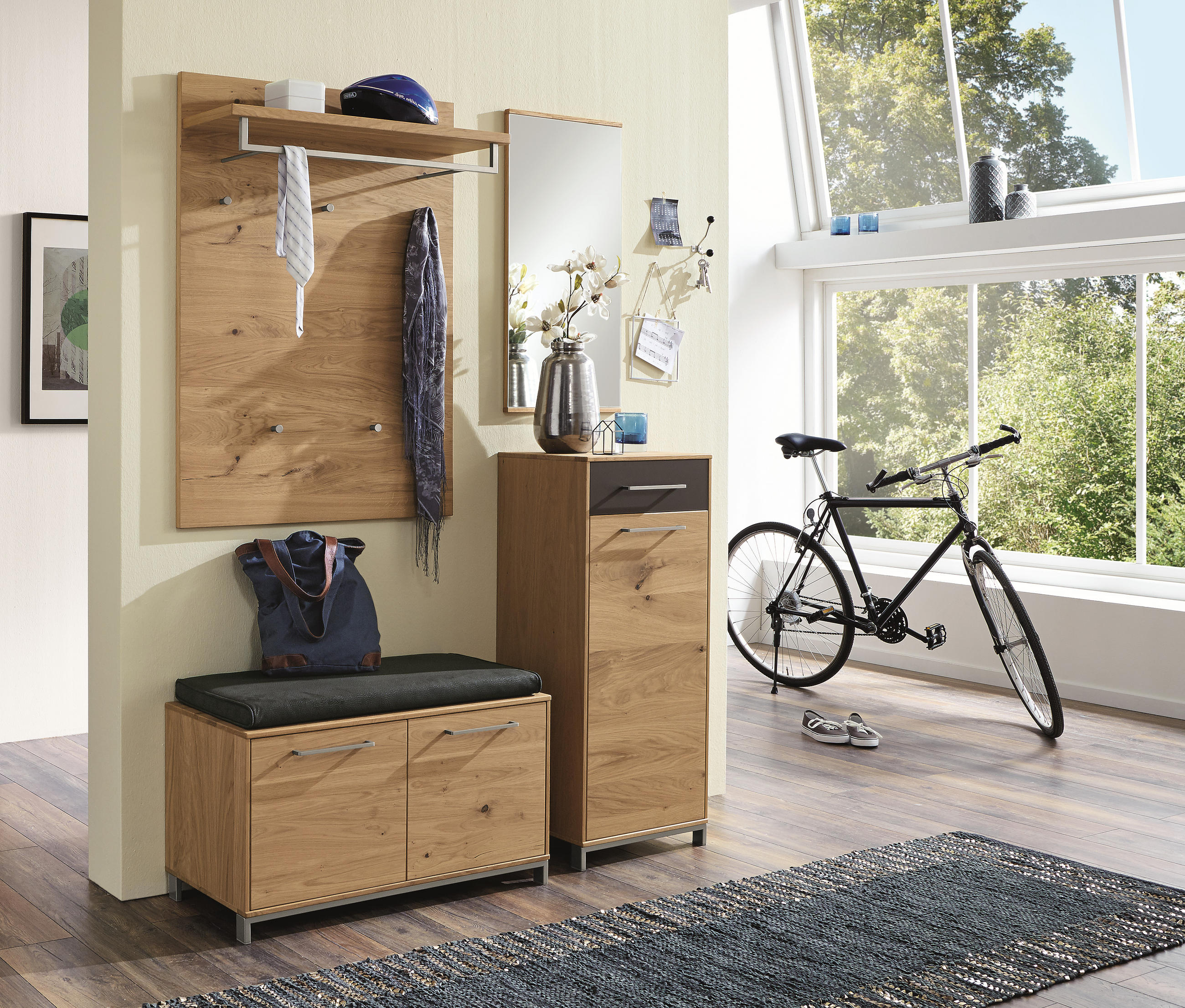 GARDEROBE Anthrazit, Eichefarben - Eichefarben/Anthrazit, Design, Glas/Holz (140/195/40cm)