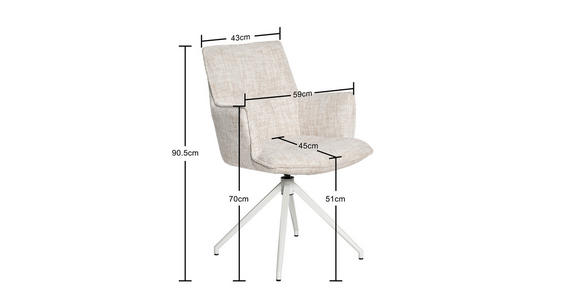 ARMLEHNSTUHL in Eisen Chenille - Creme, Design, Textil/Metall (59/90,5/62,5cm) - Novel