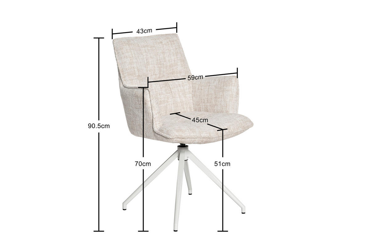ARMLEHNSTUHL  in Eisen Chenille  - Beige/Creme, Design, Textil/Metall (59/89,5/63cm) - Novel