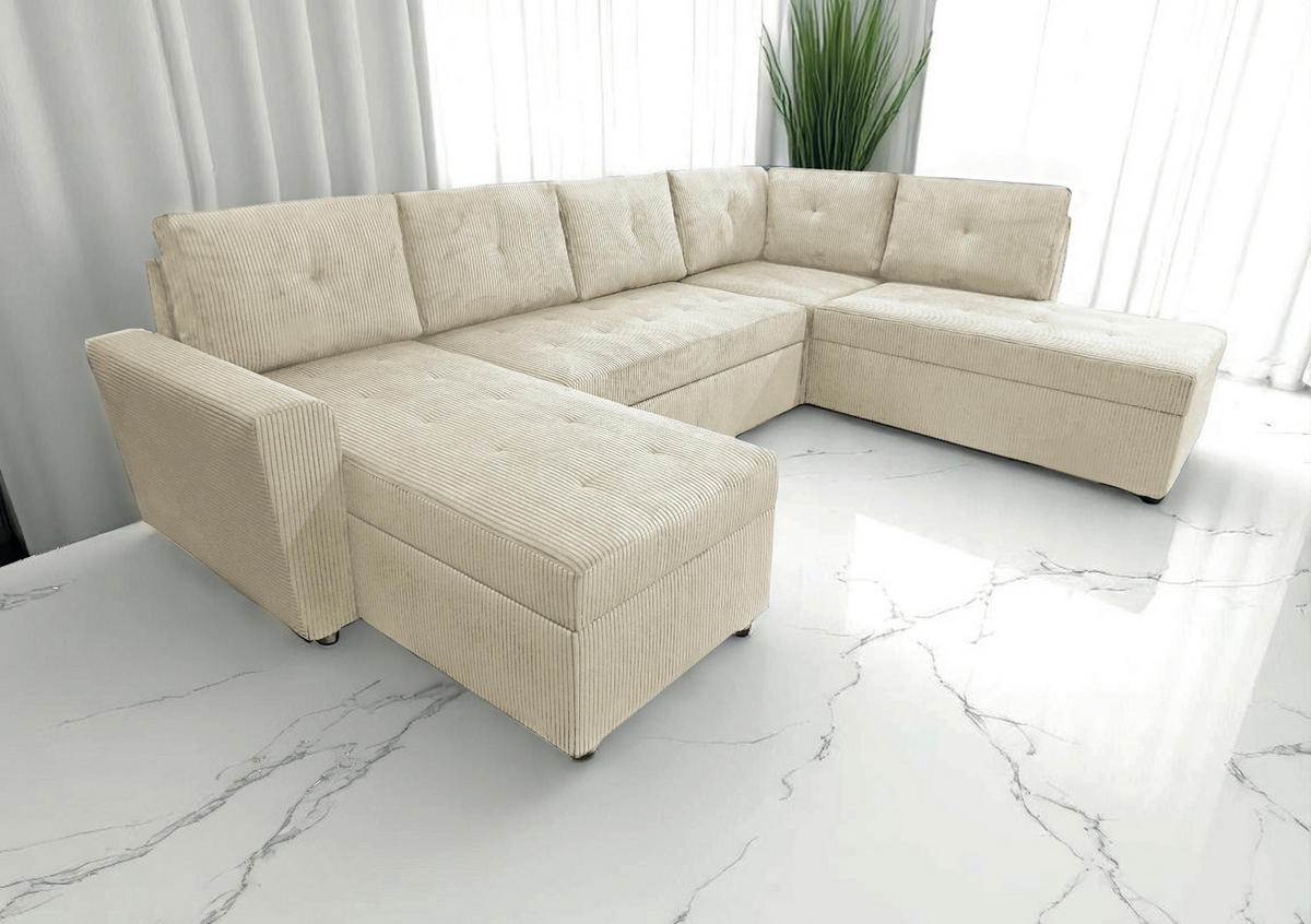 WOHNLANDSCHAFT TERMOLI in Cord Beige  - Beige/Schwarz, Design, Kunststoff/Textil (155/297/212cm) - MID.YOU