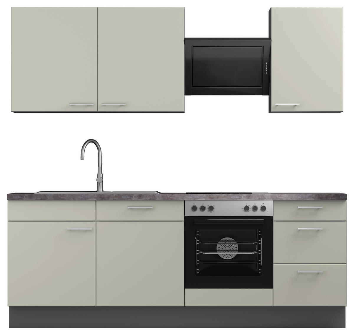 KÜCHENBLOCK 230 cm   in Graphitfarben, Weiß  - Edelstahlfarben/Dunkelgrau, MODERN, Holzwerkstoff/Metall (230cm) - Xora