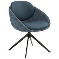 ARMLEHNSTUHL  Sitzfläche 360° drehbar, automatische Rückholfunktion Leinenoptik Echtleder  Blau, Schwarz  - Blau/Schwarz, Design, Leder/Textil (60/80,5/62cm) - Novel