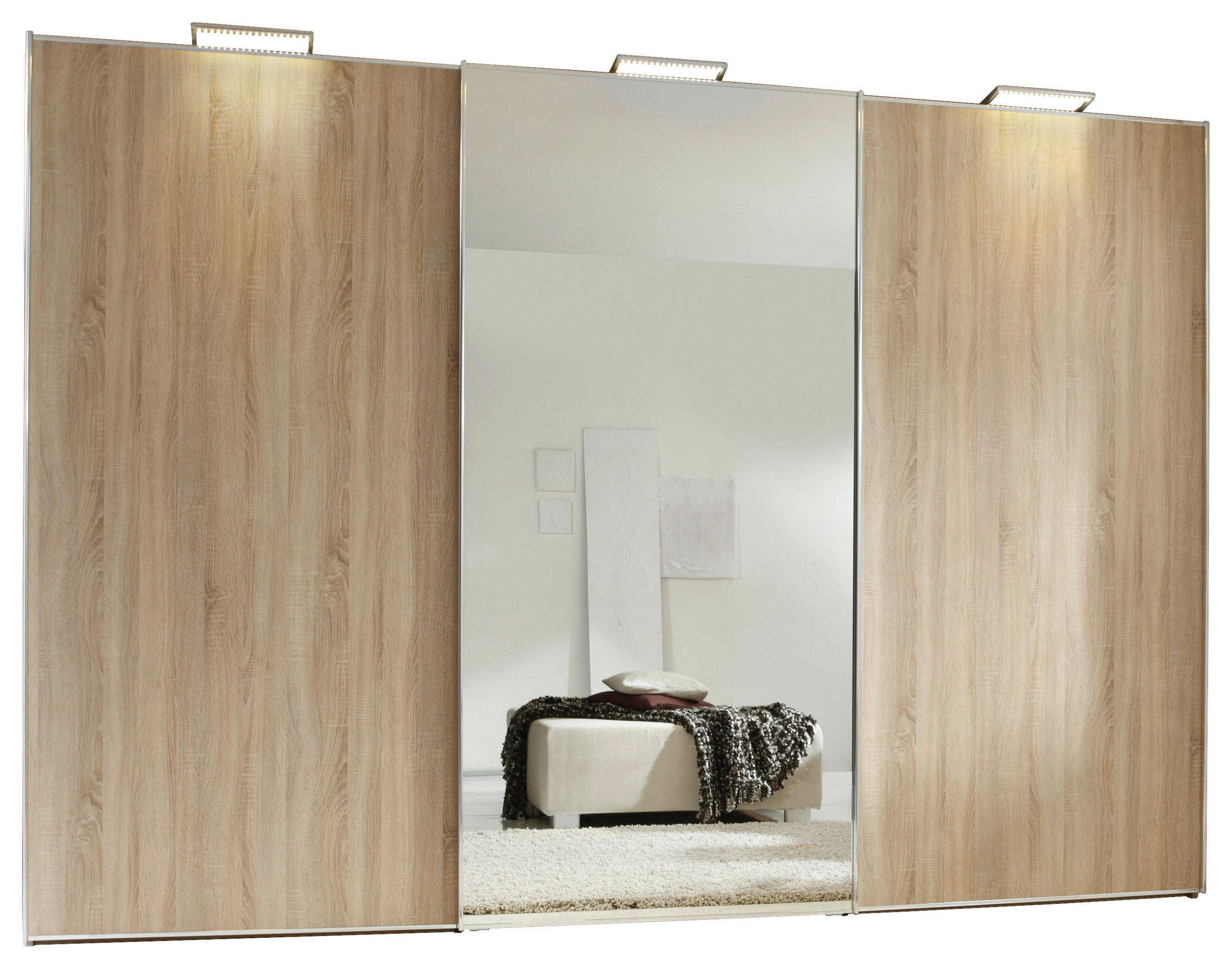 SCHWEBETÜRENSCHRANK 249/222/68 cm 3-türig Sonoma Eiche  - Alufarben/Sonoma Eiche, Design, Glas/Holzwerkstoff (249/222/68cm) - Moderano