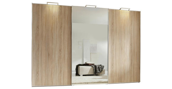 SCHWEBETÜRENSCHRANK  in Sonoma Eiche  - Alufarben/Sonoma Eiche, Design, Glas/Holzwerkstoff (249/222/68cm) - Moderano