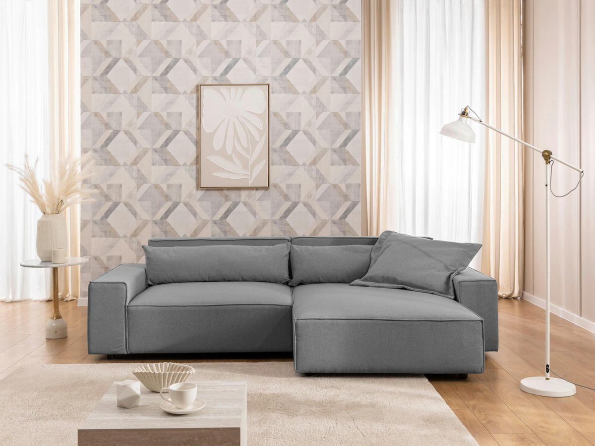 ECKSOFA Webstoff Hellgrau  - Hellgrau/Schwarz, Design, Kunststoff/Textil (251/142cm) - P & B