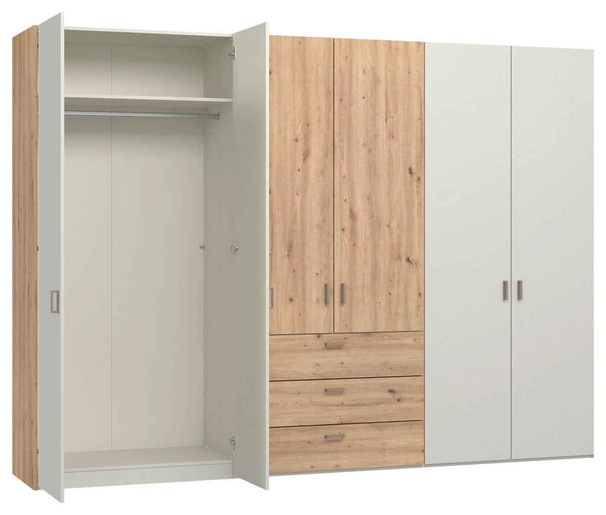 KLEIDERSCHRANK 303/220/59 cm,  in Creme, Weiß, Eiche Artisan, 6-türig  - Hellbraun/Creme, Design, Holzwerkstoff/Metall (303/220/59cm) - Jutzler