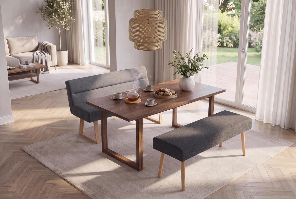 SITZBANK 180/82/61 cm Leinenoptik Eichefarben, Dunkelgrau Eiche massiv  - Eichefarben/Dunkelgrau, MODERN, Holz/Textil (180/82/61cm) - Livetastic
