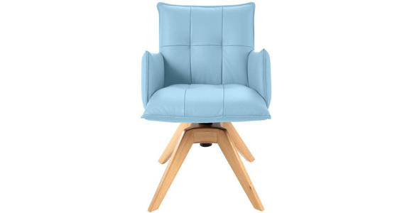 ARMLEHNSTUHL in Echtleder pigmentiert - Eichefarben/Hellblau, Design, Leder/Holz (86/57/65cm) - Valnatura