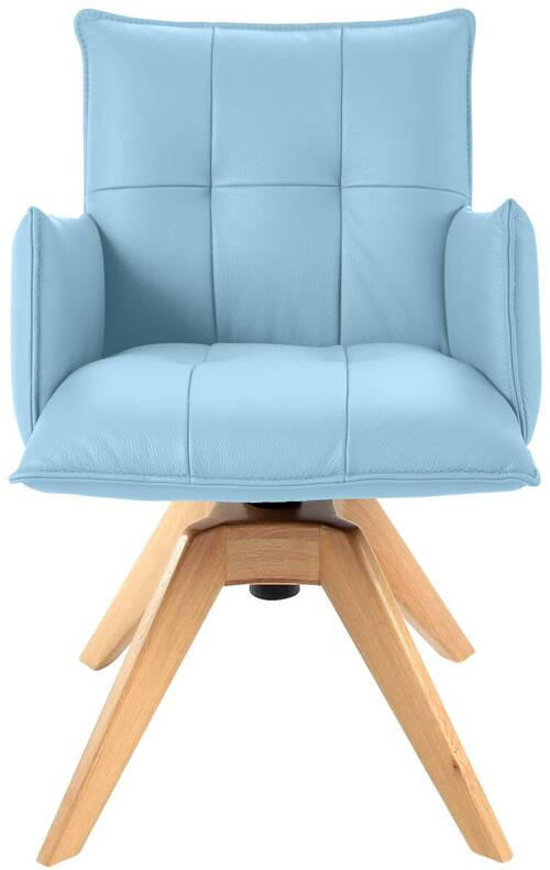 ARMLEHNSTUHL  in Echtleder pigmentiert  - Eichefarben/Hellblau, Design, Leder/Holz (86/57/65cm) - Valnatura