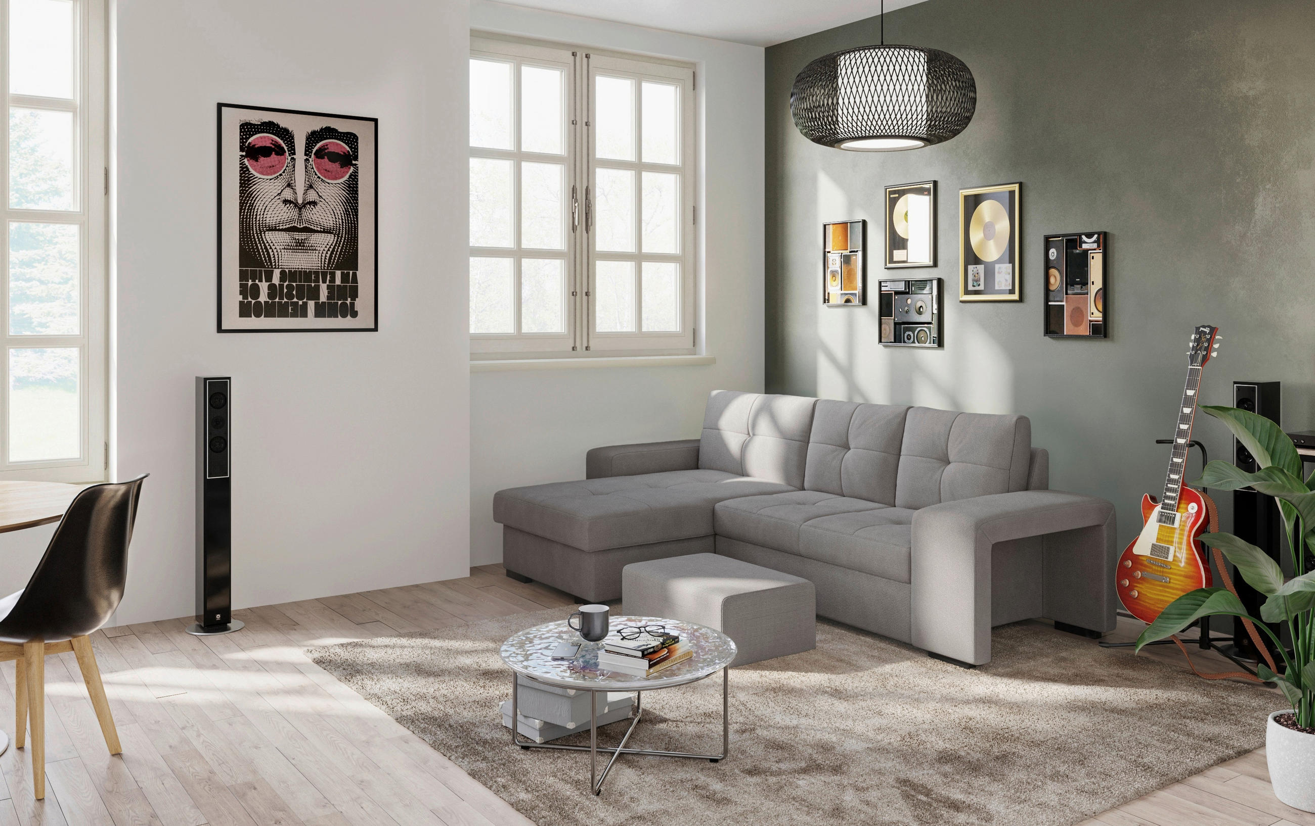 ECKSCHLAFSOFA in Mikrofaser Grau  - Schwarz/Grau, MODERN, Kunststoff/Textil (156/268cm) - MID.YOU